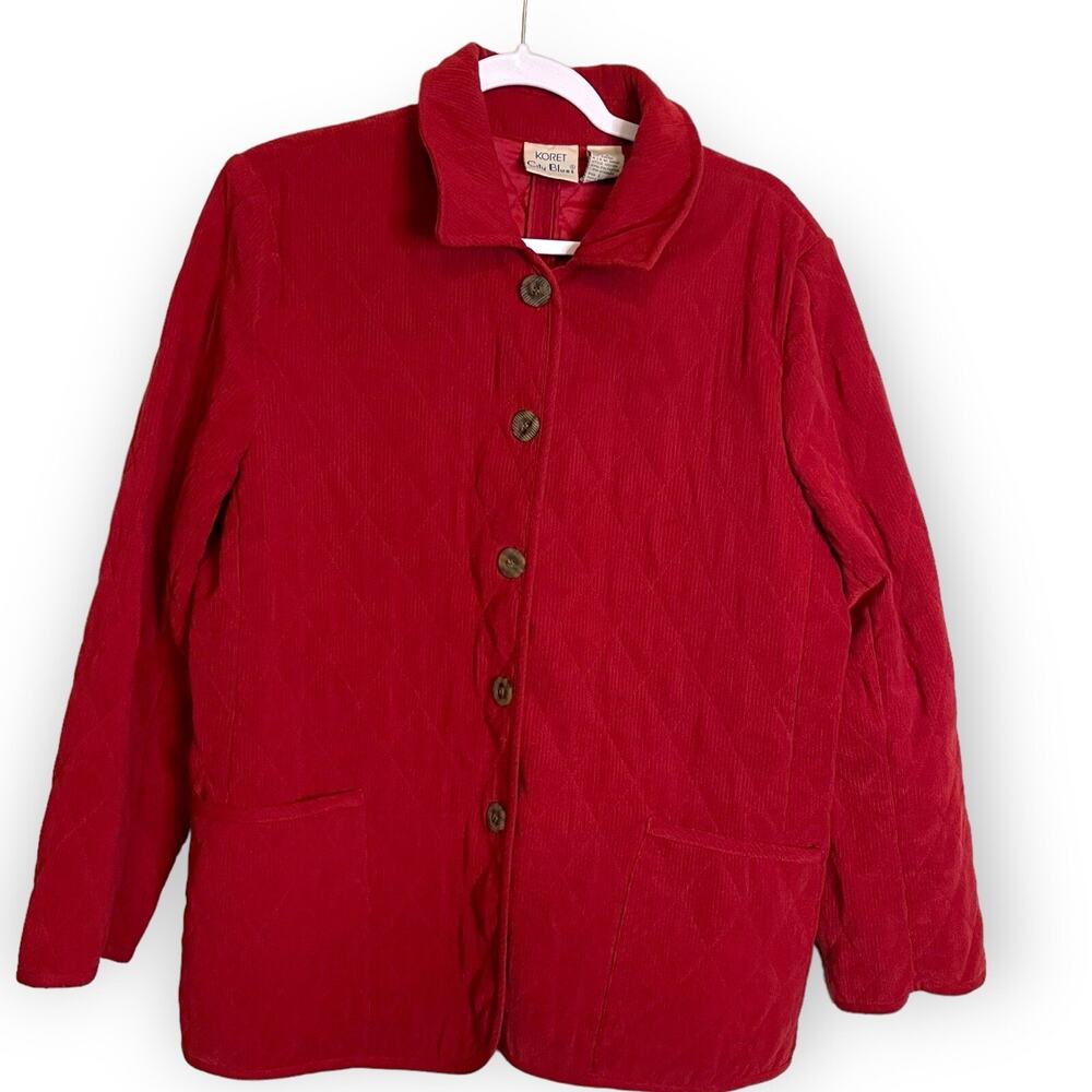 Vintage Koret City Blues Quilted Corduroy Jacket Women's L Red Grunge Chore Coat